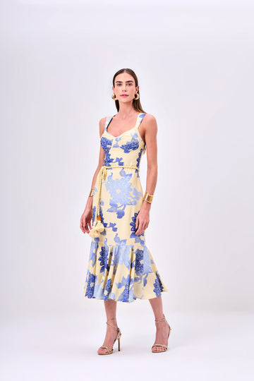 Vestido Jacquard Floral com Cinto