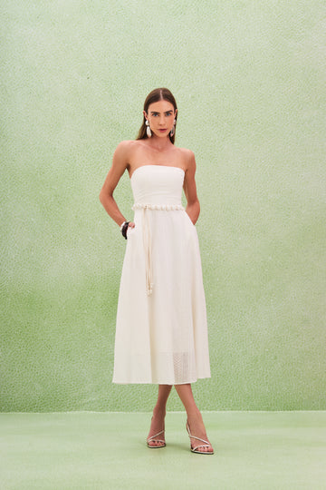 Vestido Laise com Cinto Resinas e Cordões