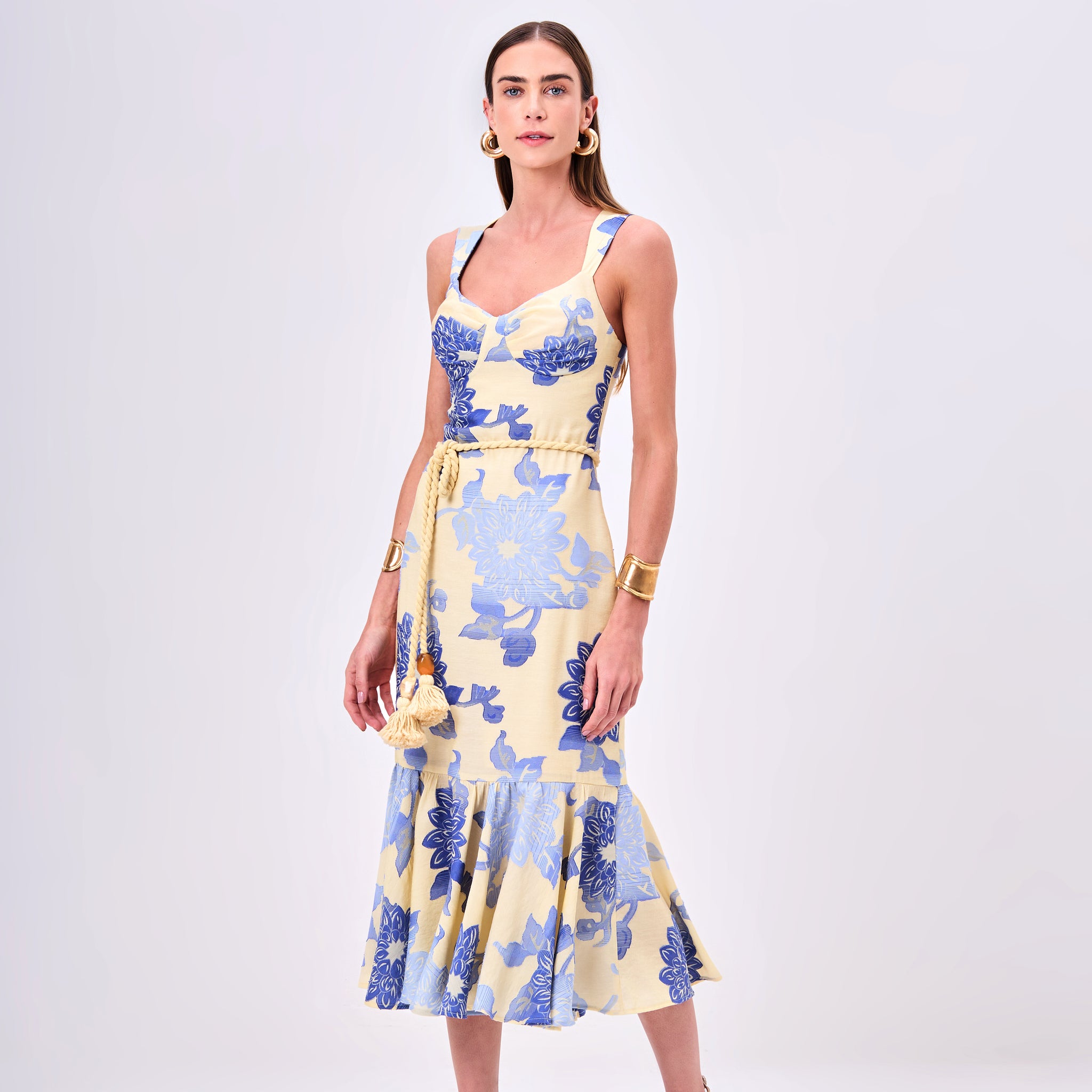 Vestido Jacquard Floral com Cinto