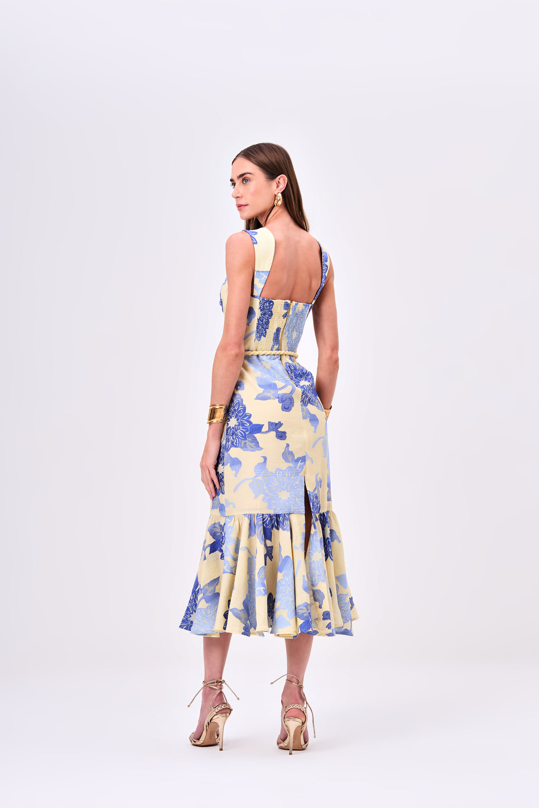 Vestido Jacquard Floral com Cinto